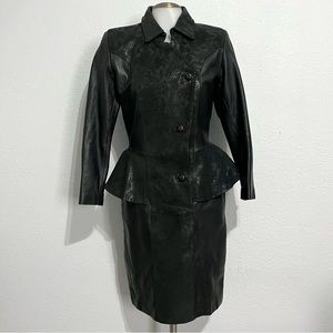 Verducci Genuine Leather Jacket/Dress || Vintage Peplum Pencil Skirt Size 6